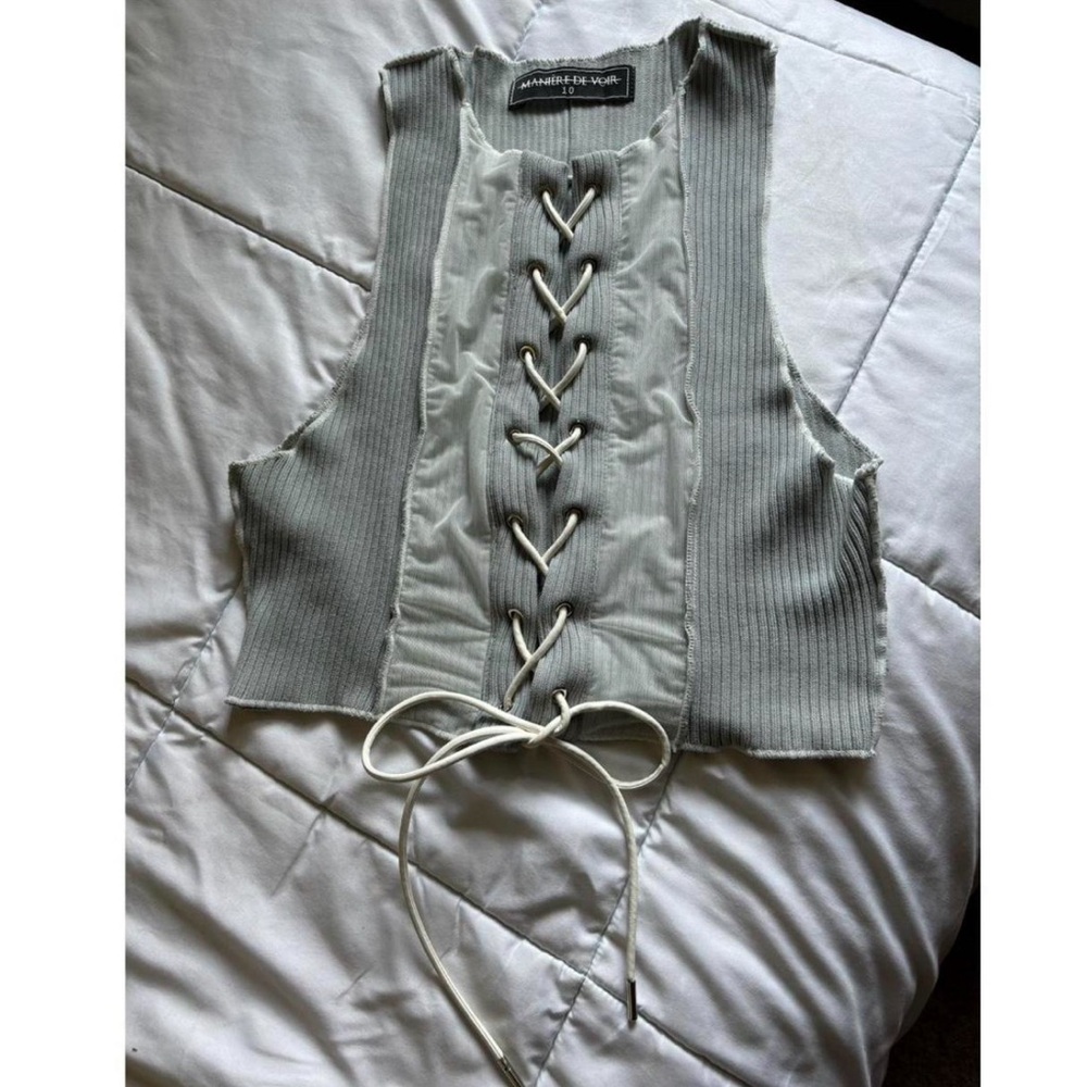 baby blue corset style ribbed tank crop top